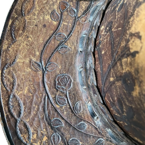 (SOLD) HANDMADE Vintage Hand Tooled Leather Mexican Western Cowboy Hat Hat O/S - Picture 15 of 15